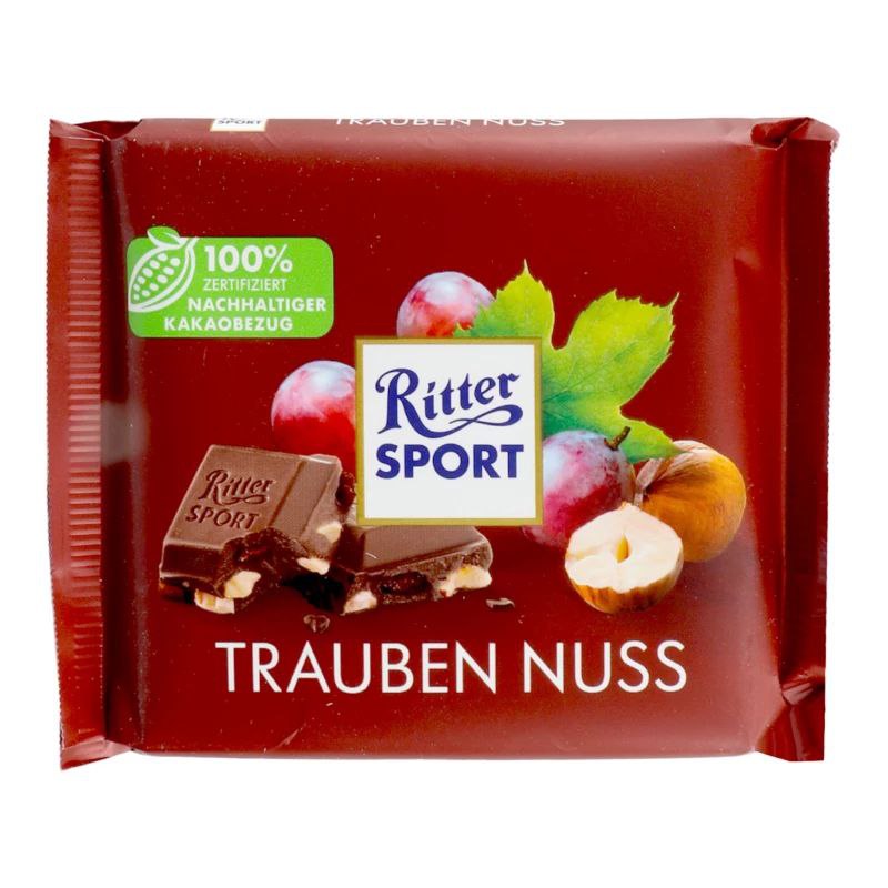 Шоколад молочний Ritter Sport Trauben Nuss з родзинками та фундуком 100г